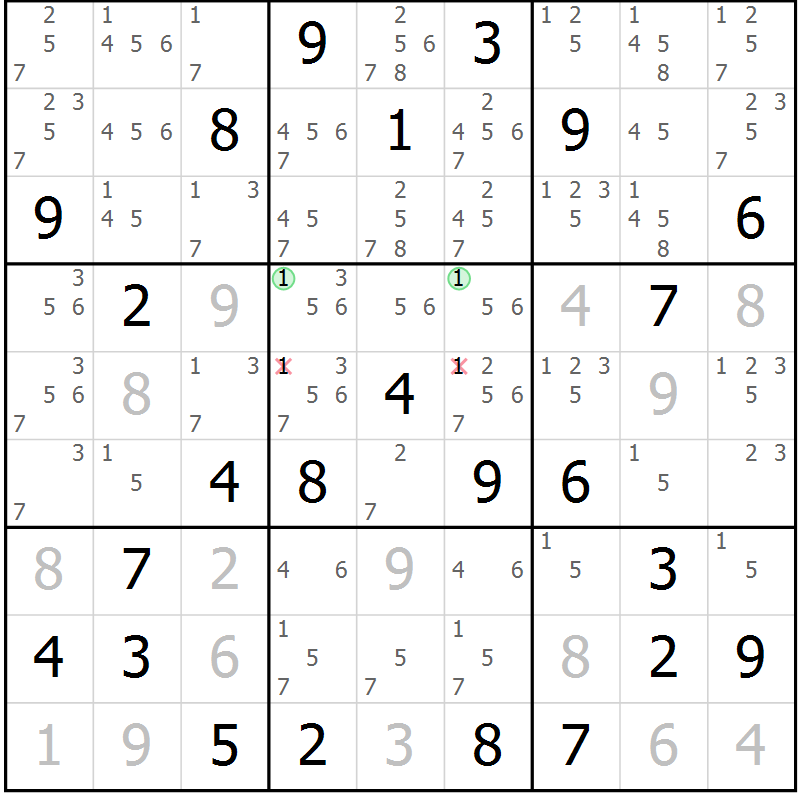 Position des candidats pour la solution de la Gr 24 page 27 du magazine de sudoku Maestro n° 094