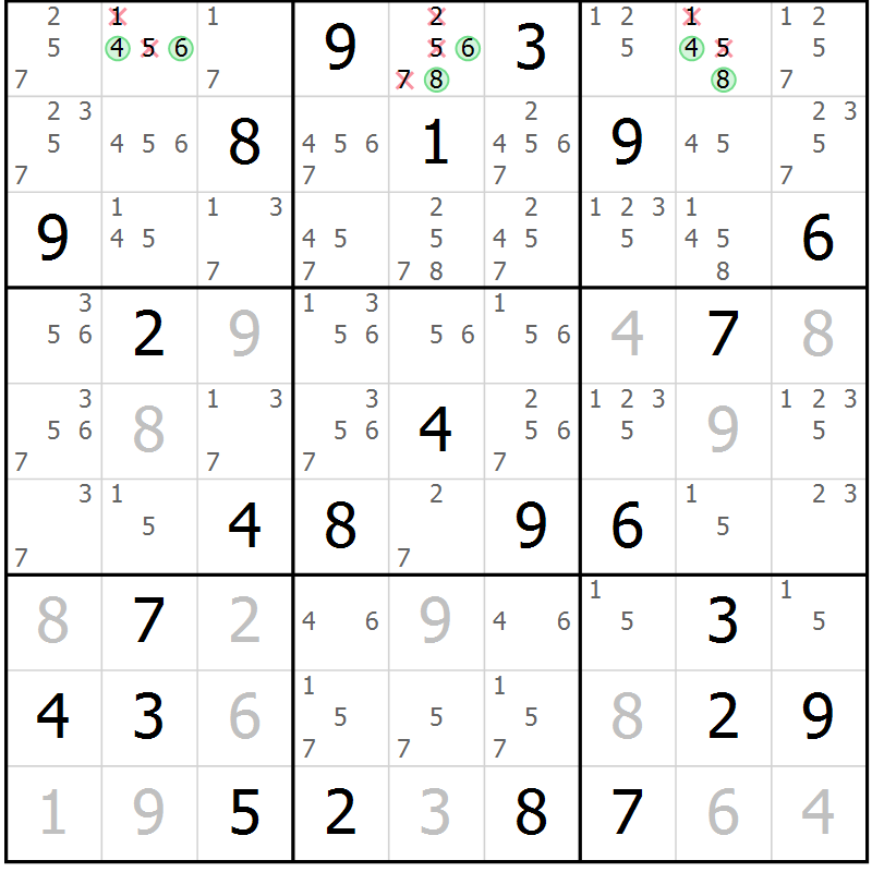 Position des candidats pour la solution de la Gr 24 page 27 du magazine de sudoku Maestro n° 094