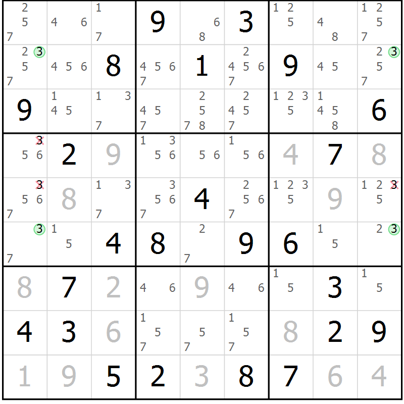 Position des candidats pour la solution de la Gr 24 page 27 du magazine de sudoku Maestro n° 094