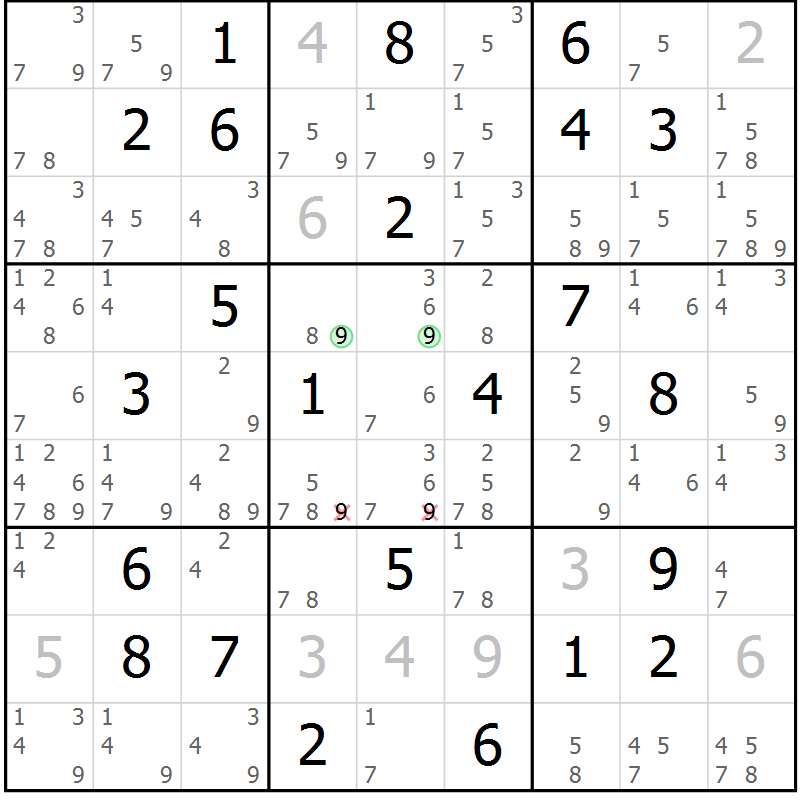 Position des candidats pour la solution de la Gr 25 page 28 du magazine de sudoku Maestro n° 094