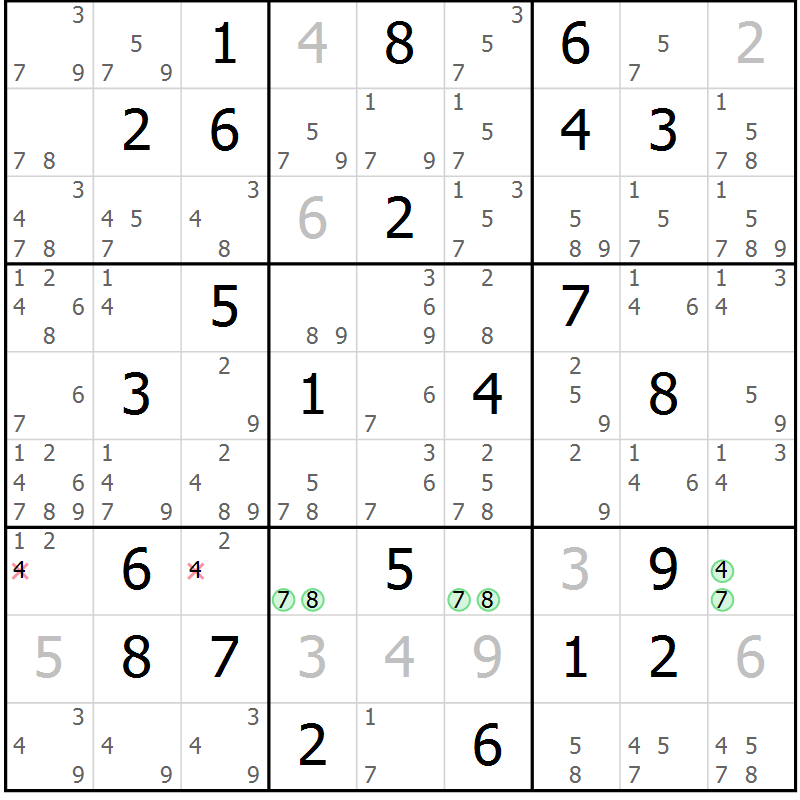 Position des candidats pour la solution de la Gr 25 page 28 du magazine de sudoku Maestro n° 094
