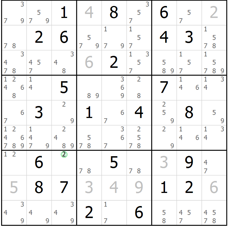 Position des candidats pour la solution de la Gr 25 page 28 du magazine de sudoku Maestro n° 094