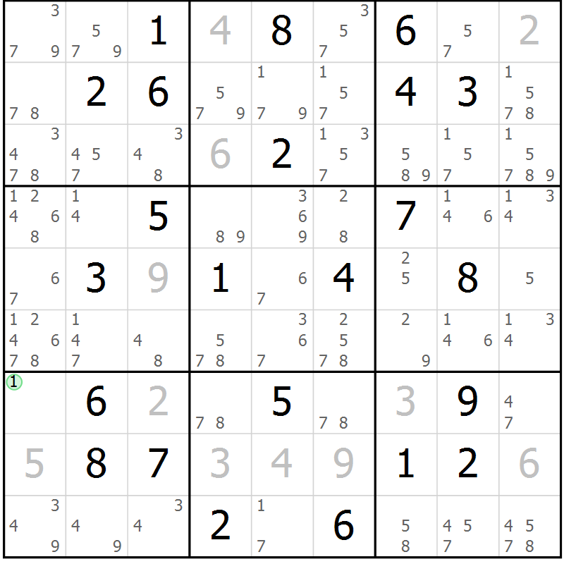 Position des candidats pour la solution de la Gr 25 page 28 du magazine de sudoku Maestro n° 094