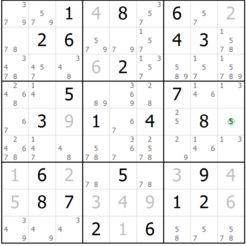 Position des candidats pour la solution de la Gr 25 page 28 du magazine de sudoku Maestro n° 094