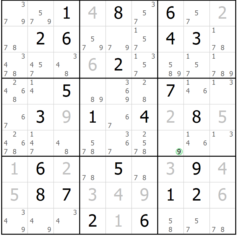 Position des candidats pour la solution de la Gr 25 page 28 du magazine de sudoku Maestro n° 094