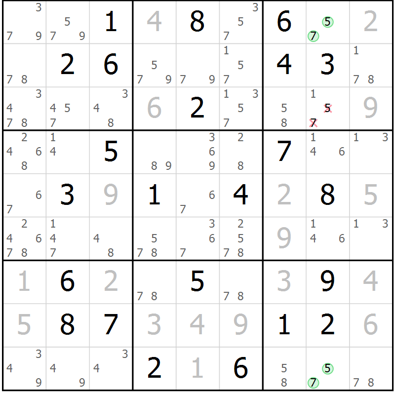 Position des candidats pour la solution de la Gr 25 page 28 du magazine de sudoku Maestro n° 094