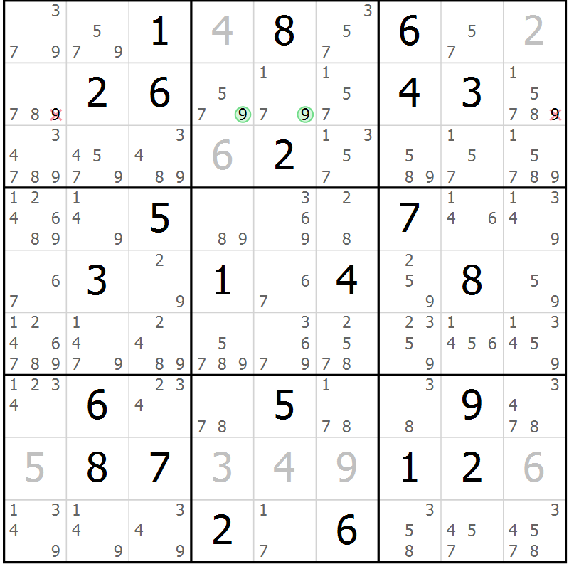 Position des candidats pour la solution de la Gr 25 page 28 du magazine de sudoku Maestro n° 094