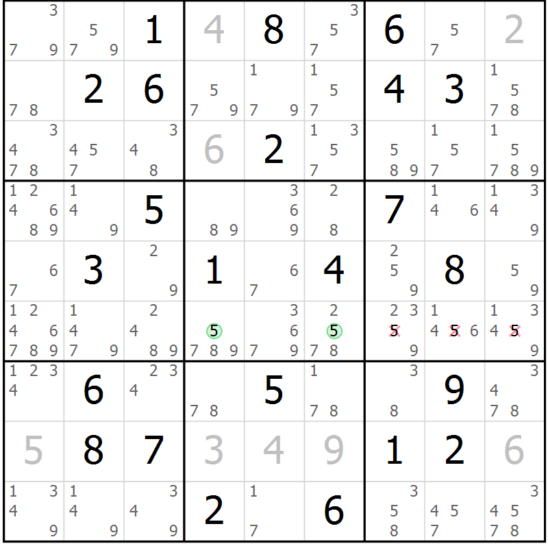 Position des candidats pour la solution de la Gr 25 page 28 du magazine de sudoku Maestro n° 094