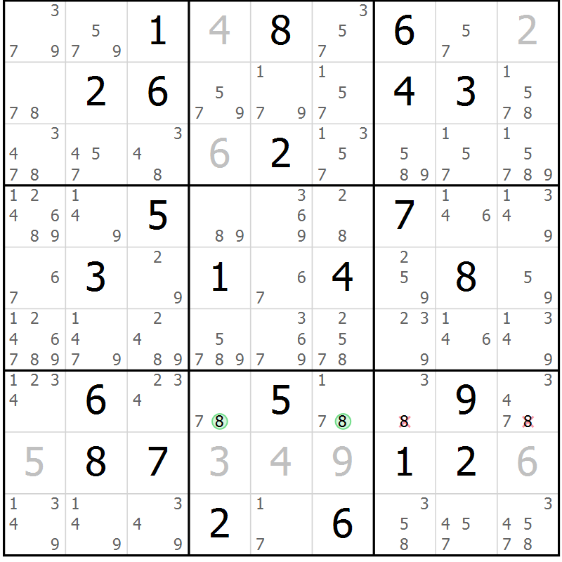 Position des candidats pour la solution de la Gr 25 page 28 du magazine de sudoku Maestro n° 094