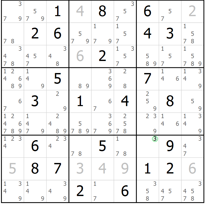 Position des candidats pour la solution de la Gr 25 page 28 du magazine de sudoku Maestro n° 094