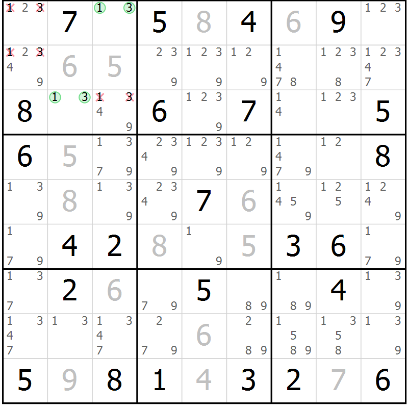 Position des candidats pour la solution de la Gr 26 page 29 du magazine de sudoku Maestro n° 094