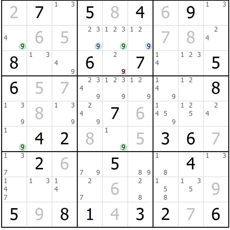 Position des candidats pour la solution de la Gr 26 page 29 du magazine de sudoku Maestro n° 094