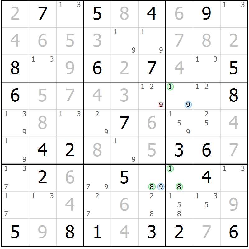 Position des candidats pour la solution de la Gr 26 page 29 du magazine de sudoku Maestro n° 094