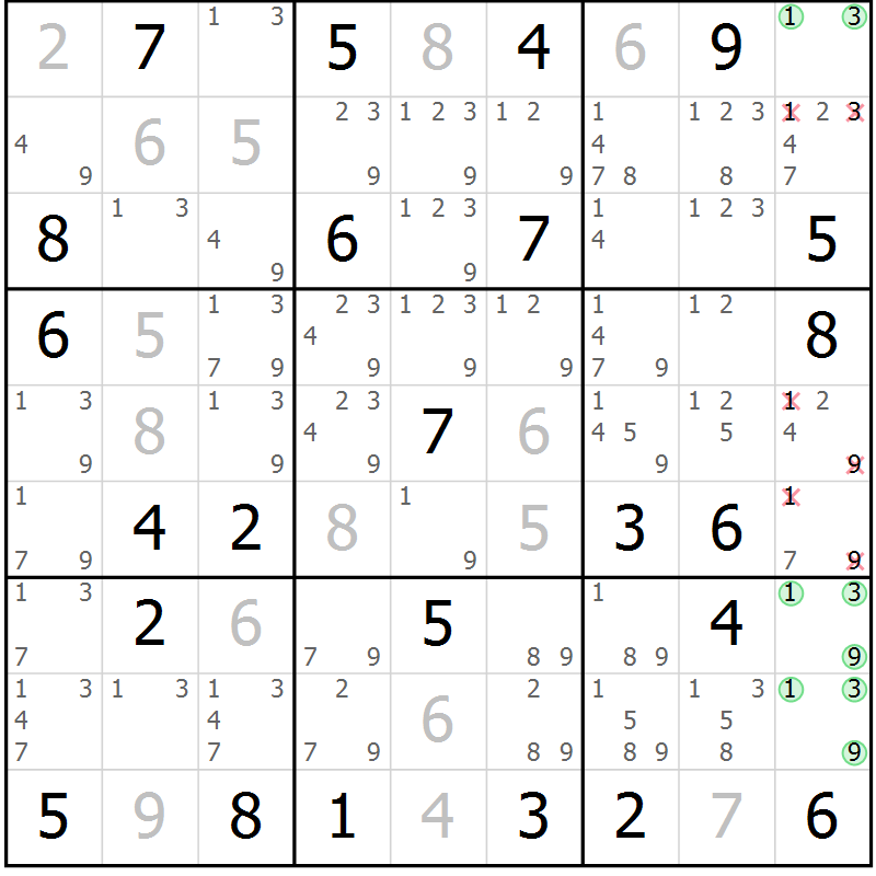 Position des candidats pour la solution de la Gr 26 page 29 du magazine de sudoku Maestro n° 094