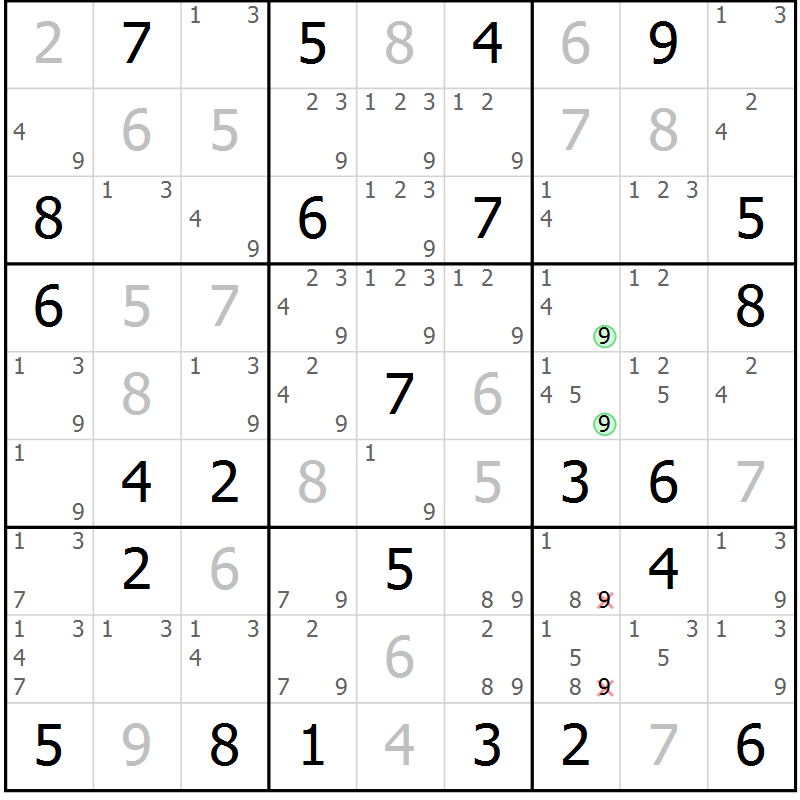Position des candidats pour la solution de la Gr 26 page 29 du magazine de sudoku Maestro n° 094