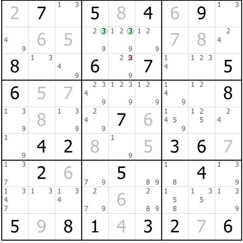 Position des candidats pour la solution de la Gr 26 page 29 du magazine de sudoku Maestro n° 094