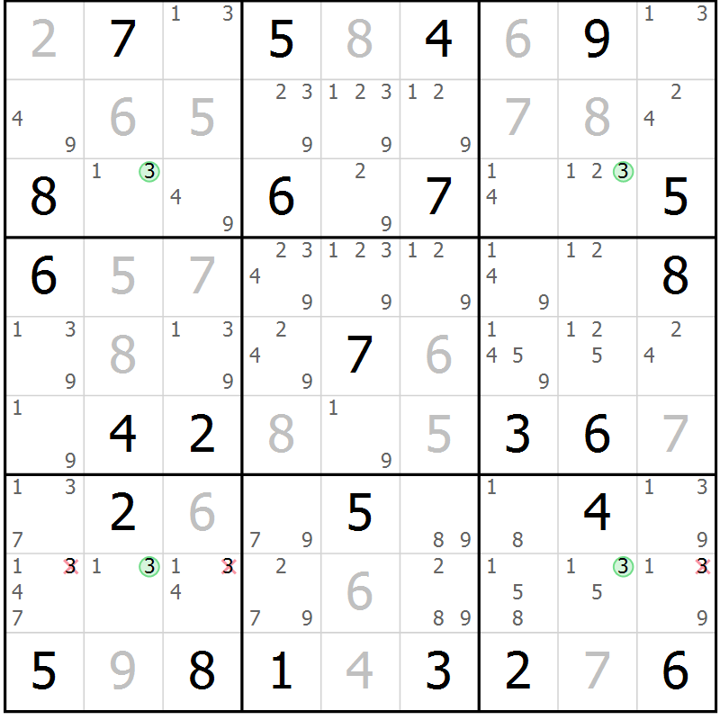 Position des candidats pour la solution de la Gr 26 page 29 du magazine de sudoku Maestro n° 094