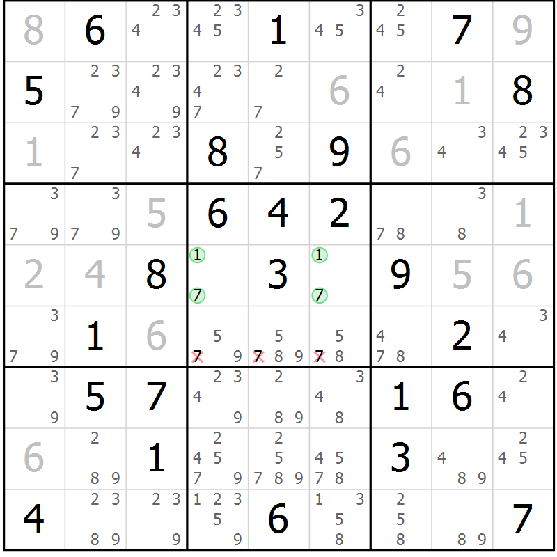 Position des candidats pour la solution de la Gr 27 page 30 du magazine de sudoku Maestro n° 094
