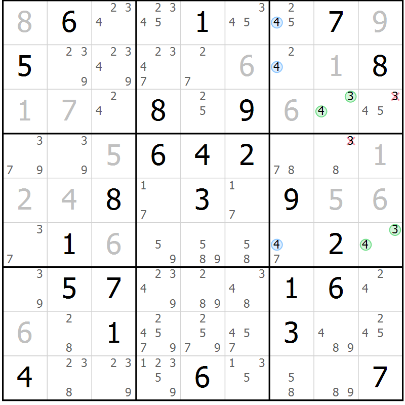 Position des candidats pour la solution de la Gr 27 page 30 du magazine de sudoku Maestro n° 094