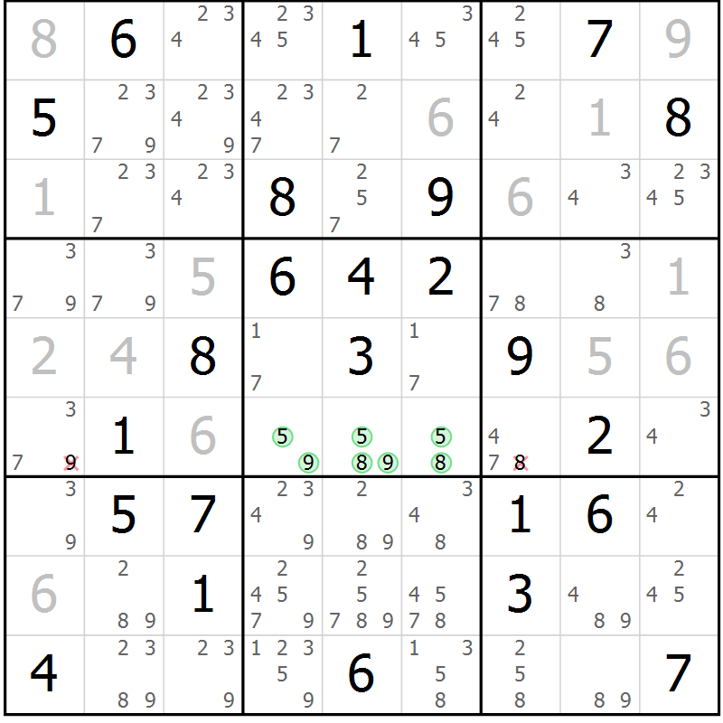 Position des candidats pour la solution de la Gr 27 page 30 du magazine de sudoku Maestro n° 094