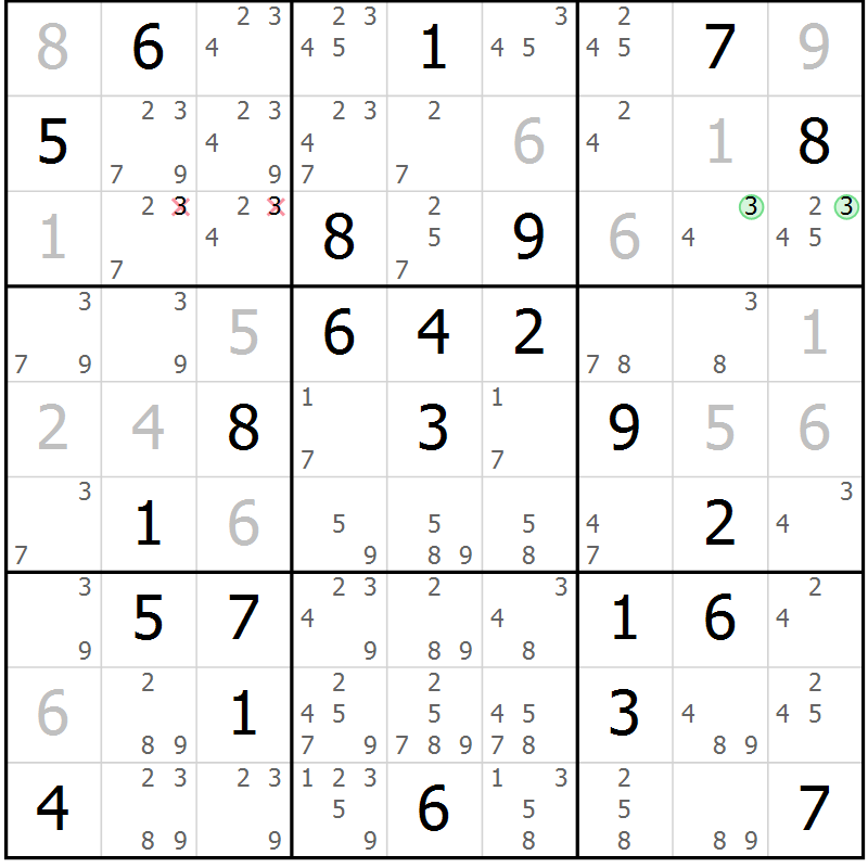 Position des candidats pour la solution de la Gr 27 page 30 du magazine de sudoku Maestro n° 094