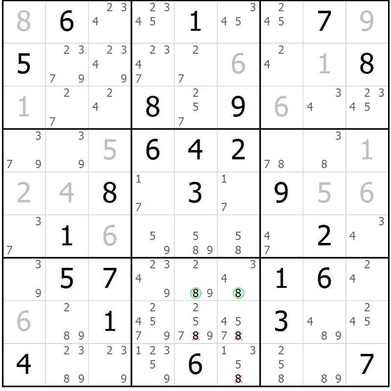 Position des candidats pour la solution de la Gr 27 page 30 du magazine de sudoku Maestro n° 094