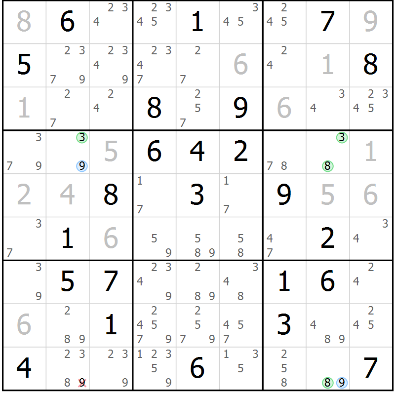 Position des candidats pour la solution de la Gr 27 page 30 du magazine de sudoku Maestro n° 094