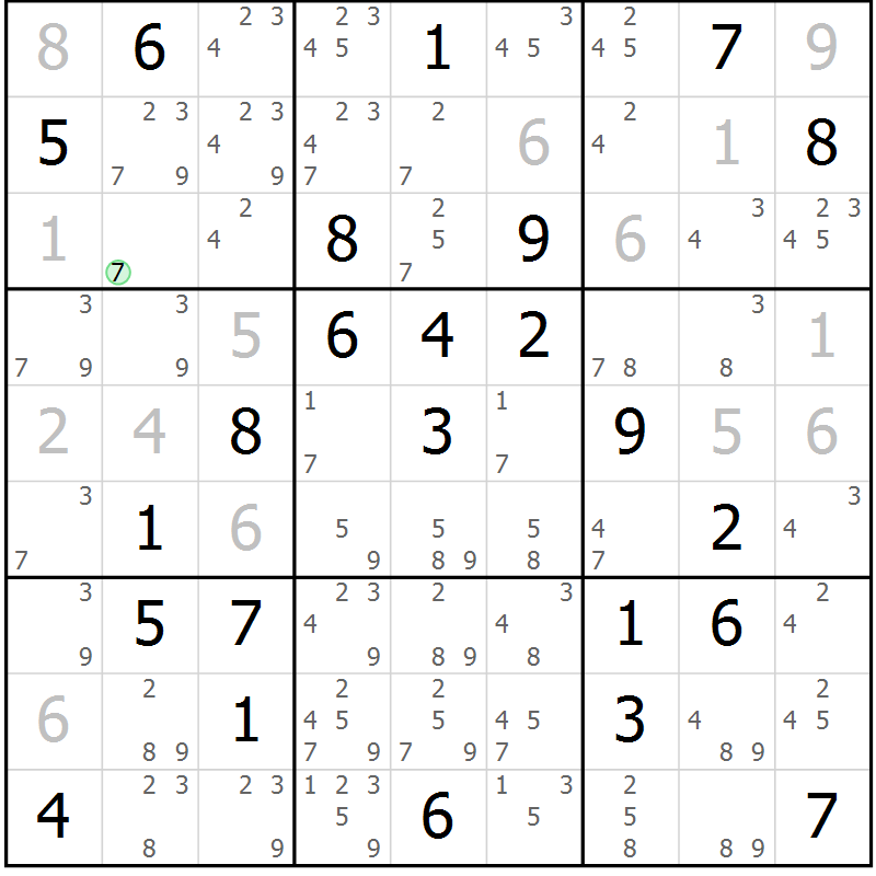 Position des candidats pour la solution de la Gr 27 page 30 du magazine de sudoku Maestro n° 094