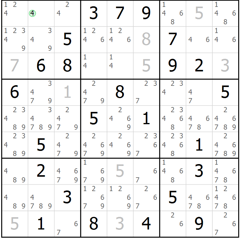 Position des candidats pour la solution de la Gr 28 page 31 du magazine de sudoku Maestro n° 094