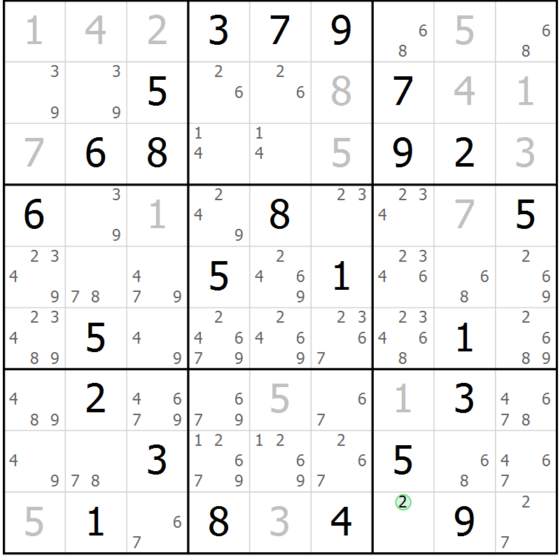 Position des candidats pour la solution de la Gr 28 page 31 du magazine de sudoku Maestro n° 094