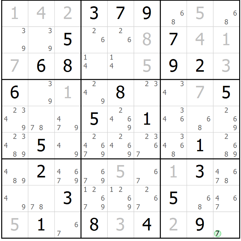 Position des candidats pour la solution de la Gr 28 page 31 du magazine de sudoku Maestro n° 094