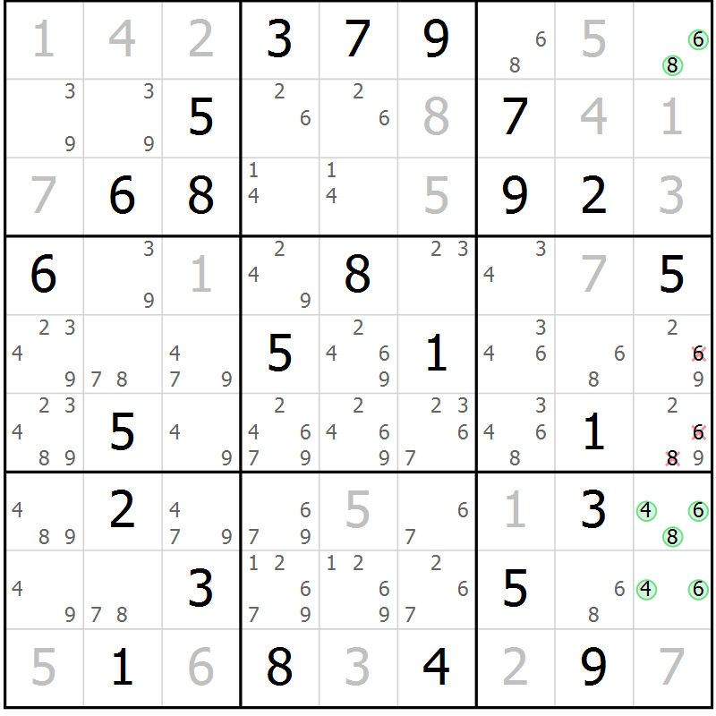 Position des candidats pour la solution de la Gr 28 page 31 du magazine de sudoku Maestro n° 094