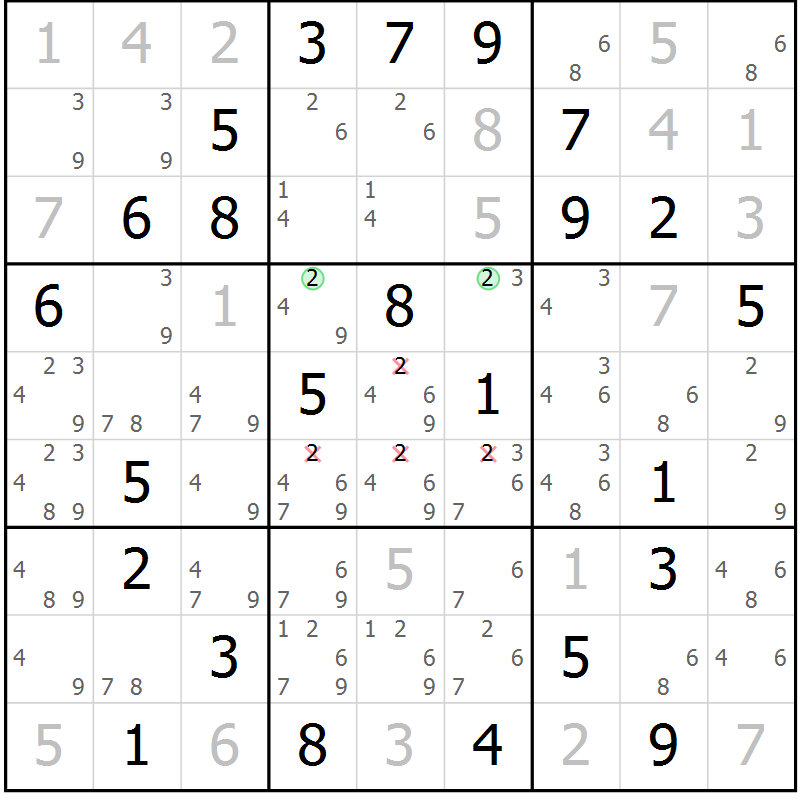 Position des candidats pour la solution de la Gr 28 page 31 du magazine de sudoku Maestro n° 094