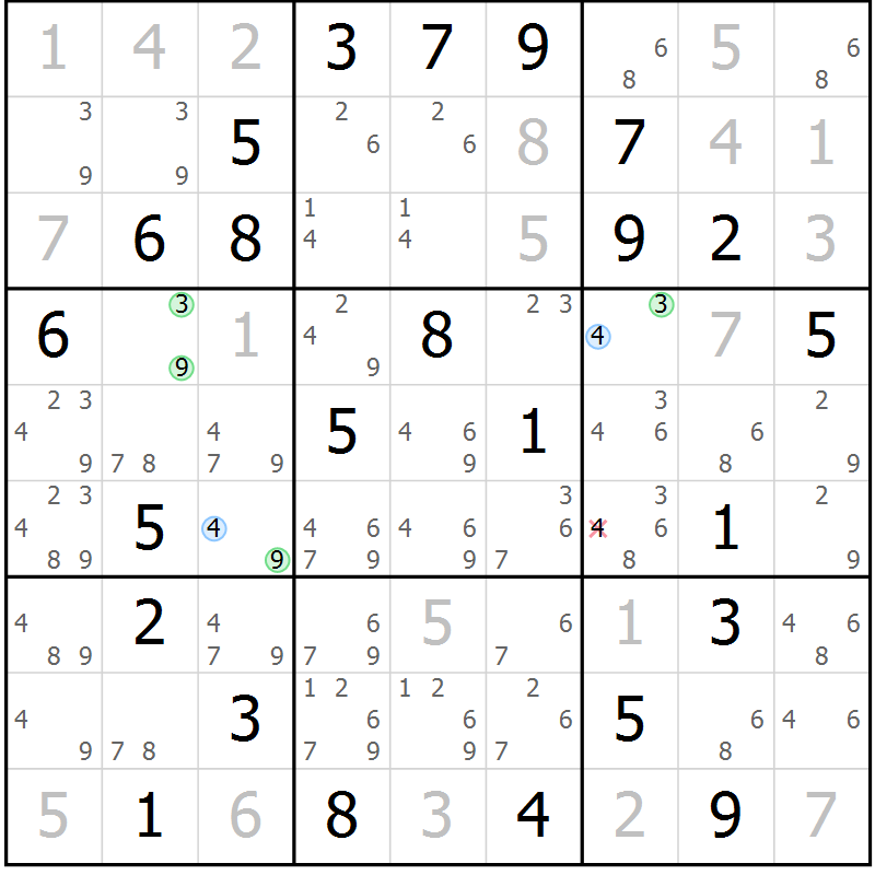 Position des candidats pour la solution de la Gr 28 page 31 du magazine de sudoku Maestro n° 094