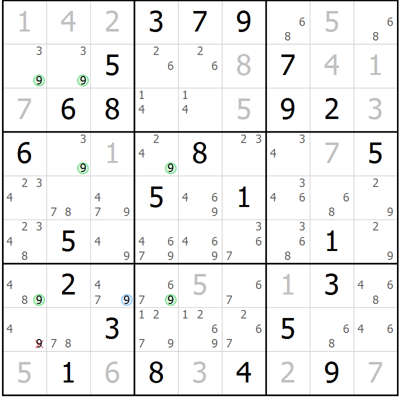 Position des candidats pour la solution de la Gr 28 page 31 du magazine de sudoku Maestro n° 094
