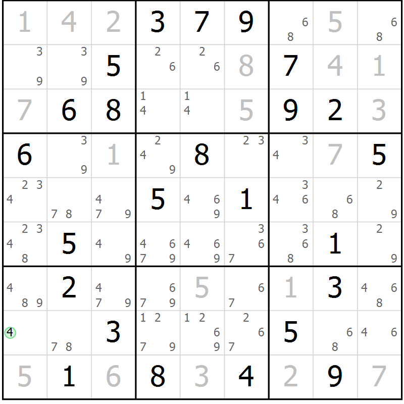 Position des candidats pour la solution de la Gr 28 page 31 du magazine de sudoku Maestro n° 094