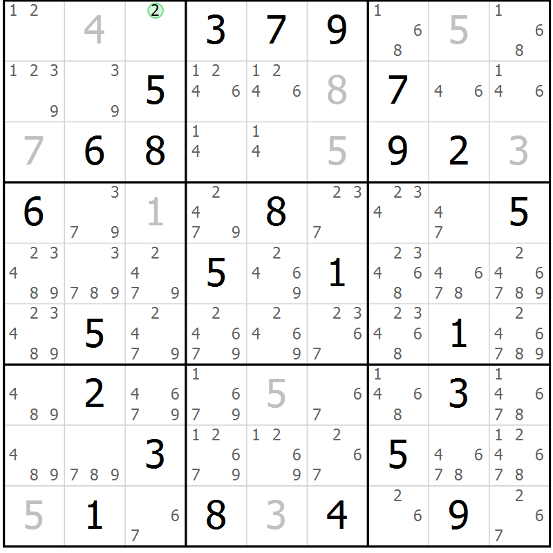 Position des candidats pour la solution de la Gr 28 page 31 du magazine de sudoku Maestro n° 094