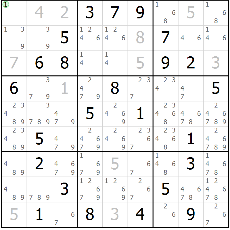 Position des candidats pour la solution de la Gr 28 page 31 du magazine de sudoku Maestro n° 094