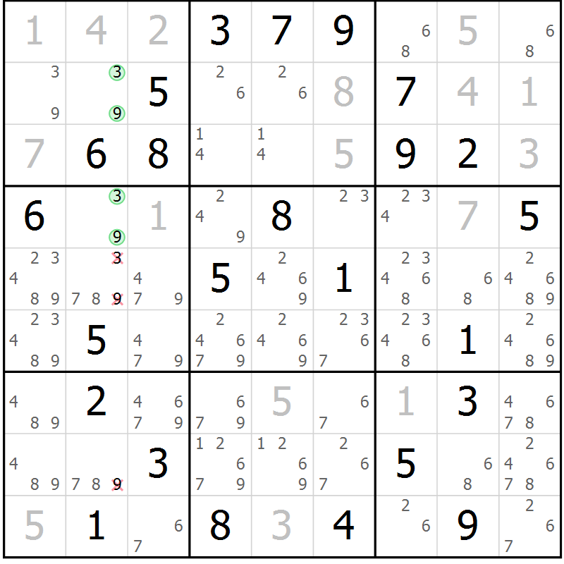 Position des candidats pour la solution de la Gr 28 page 31 du magazine de sudoku Maestro n° 094