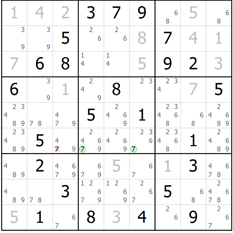 Position des candidats pour la solution de la Gr 28 page 31 du magazine de sudoku Maestro n° 094