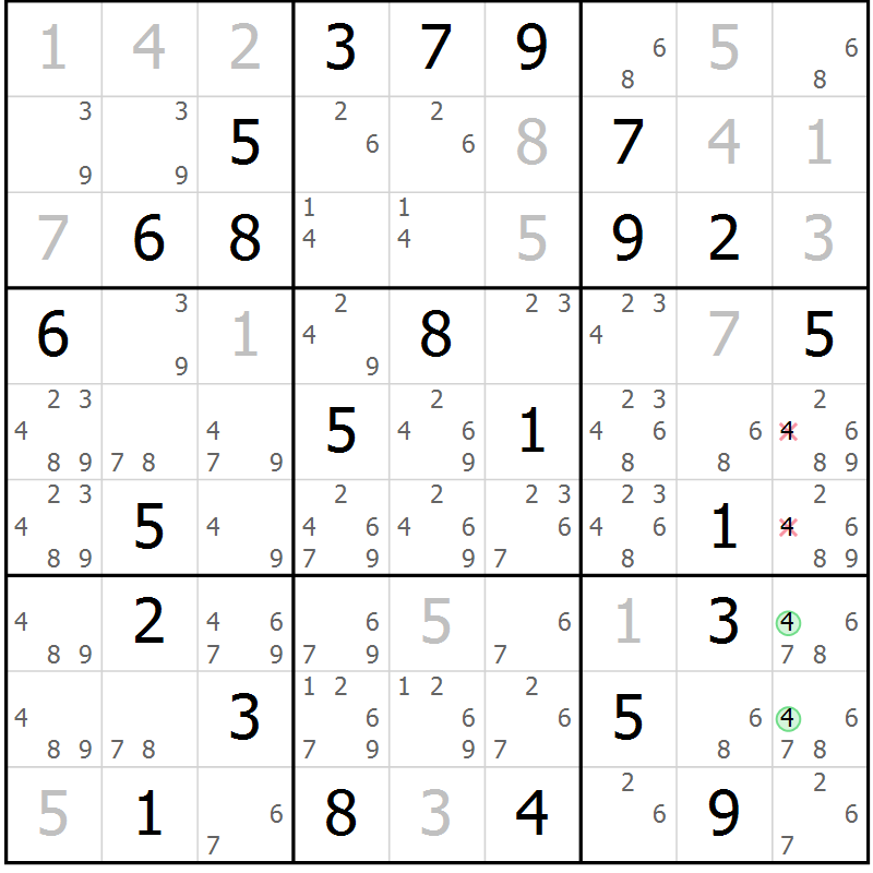 Position des candidats pour la solution de la Gr 28 page 31 du magazine de sudoku Maestro n° 094
