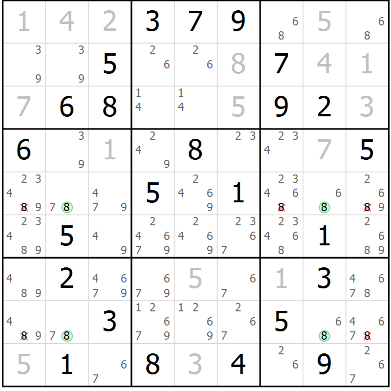 Position des candidats pour la solution de la Gr 28 page 31 du magazine de sudoku Maestro n° 094