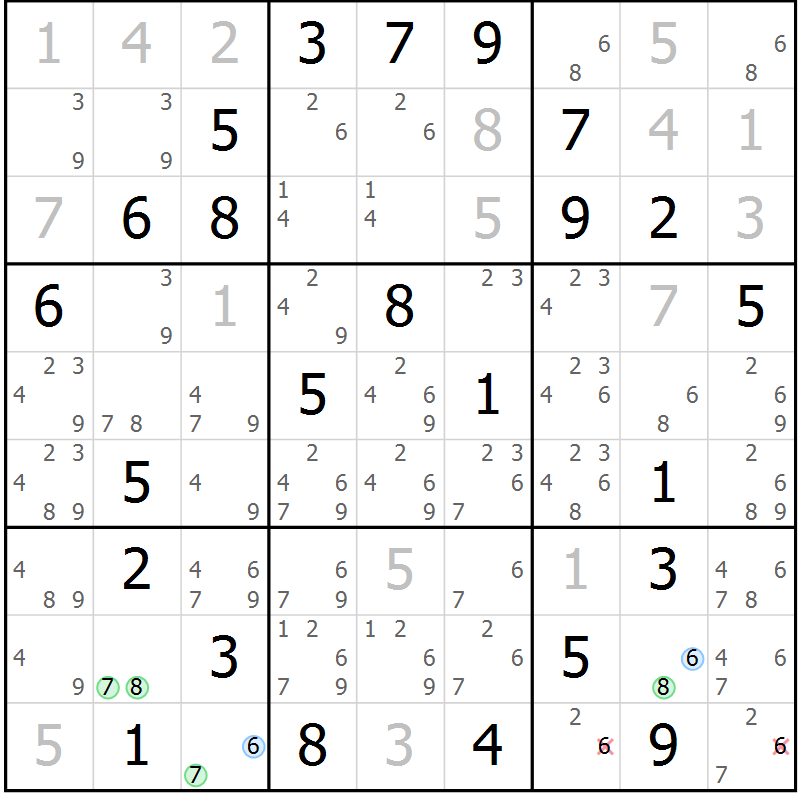 Position des candidats pour la solution de la Gr 28 page 31 du magazine de sudoku Maestro n° 094