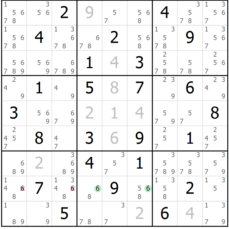 Position des candidats pour la solution de la Gr 29 page 32 du magazine de sudoku Maestro n° 094
