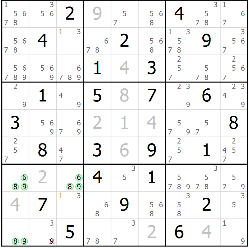 Position des candidats pour la solution de la Gr 29 page 32 du magazine de sudoku Maestro n° 094