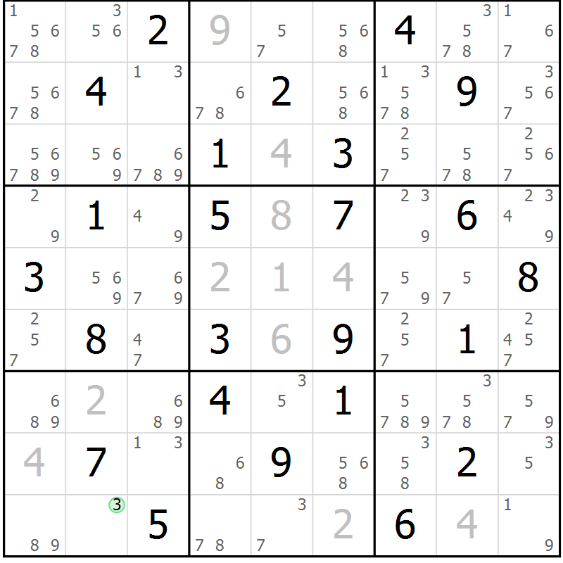 Position des candidats pour la solution de la Gr 29 page 32 du magazine de sudoku Maestro n° 094