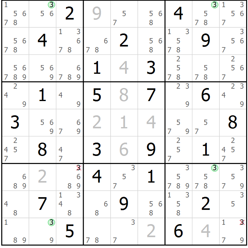 Position des candidats pour la solution de la Gr 29 page 32 du magazine de sudoku Maestro n° 094