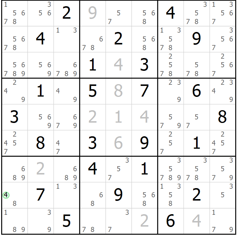 Position des candidats pour la solution de la Gr 29 page 32 du magazine de sudoku Maestro n° 094