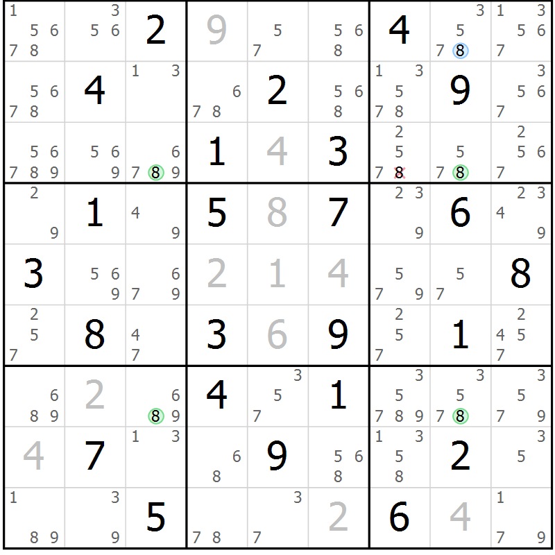 Position des candidats pour la solution de la Gr 29 page 32 du magazine de sudoku Maestro n° 094