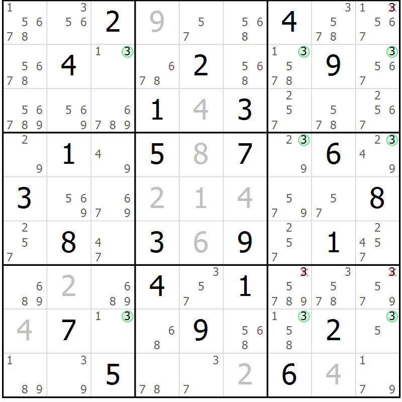 Position des candidats pour la solution de la Gr 29 page 32 du magazine de sudoku Maestro n° 094